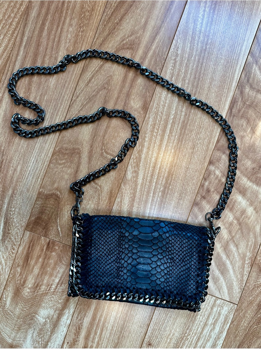 Italian Leather Python Embossed Chain Crossbody